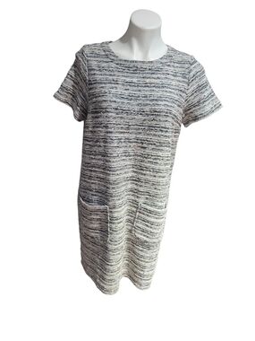 LOF Black and Ivory Bouclé Knit Top with Multicolor Speckle